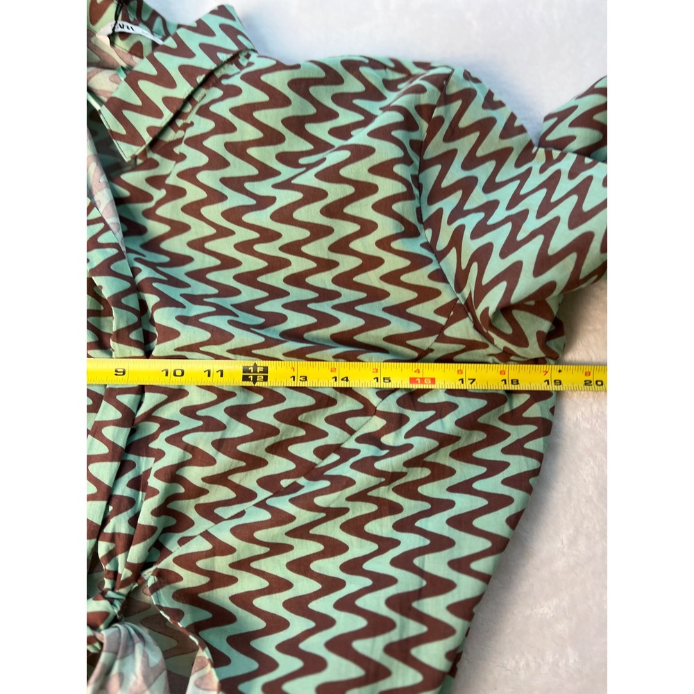 Zara Green Lizzie Shirt Dress Womens XS Long Sleeve Tie Front Midi Mod Retro - Picture 6 of 12